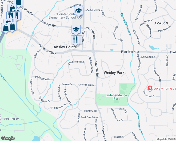 map of restaurants, bars, coffee shops, grocery stores, and more near 530 Wellington Way in Jonesboro