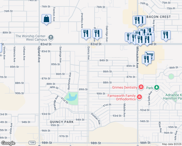 map of restaurants, bars, coffee shops, grocery stores, and more near 6816 86th Street in Lubbock