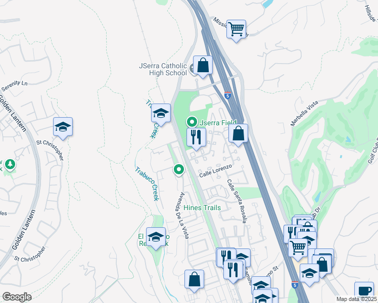 map of restaurants, bars, coffee shops, grocery stores, and more near 30831 Calle Chueca in San Juan Capistrano