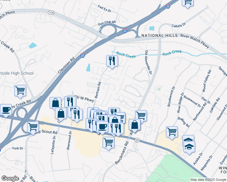 map of restaurants, bars, coffee shops, grocery stores, and more near 4005 Oellerich Street in Augusta