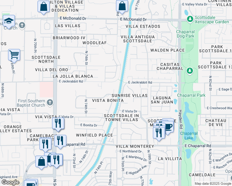 map of restaurants, bars, coffee shops, grocery stores, and more near 5314 North Woodmere Fairway in Scottsdale