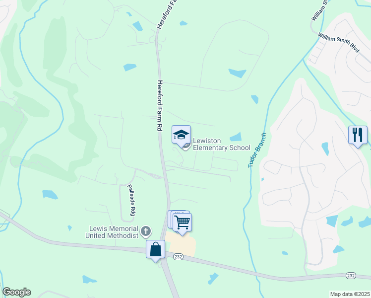 map of restaurants, bars, coffee shops, grocery stores, and more near 5426 Hereford Farm Road in Evans