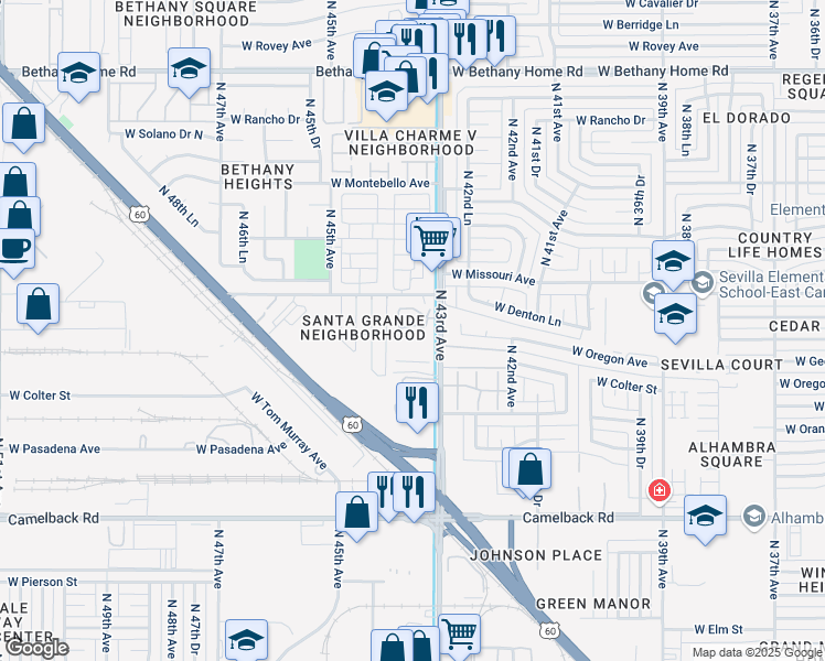 map of restaurants, bars, coffee shops, grocery stores, and more near 5484 North 43rd Avenue in Glendale