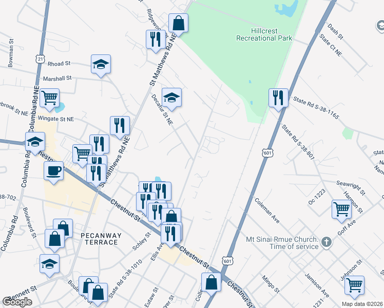 map of restaurants, bars, coffee shops, grocery stores, and more near 1042 Decatur Street Northeast in Orangeburg