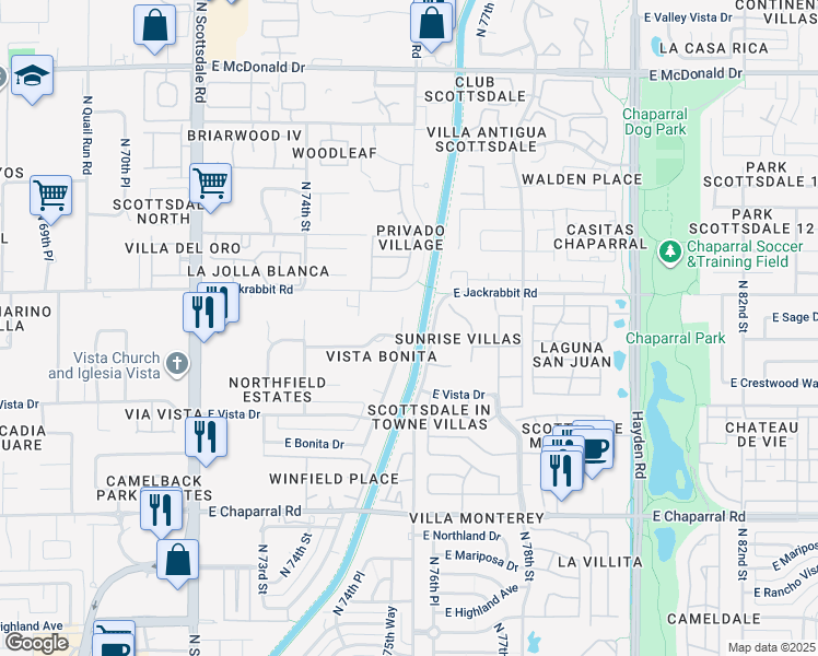 map of restaurants, bars, coffee shops, grocery stores, and more near 5314 North Woodmere Fairway in Scottsdale