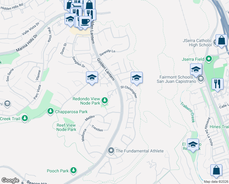 map of restaurants, bars, coffee shops, grocery stores, and more near 5 Reggae Court in Laguna Niguel