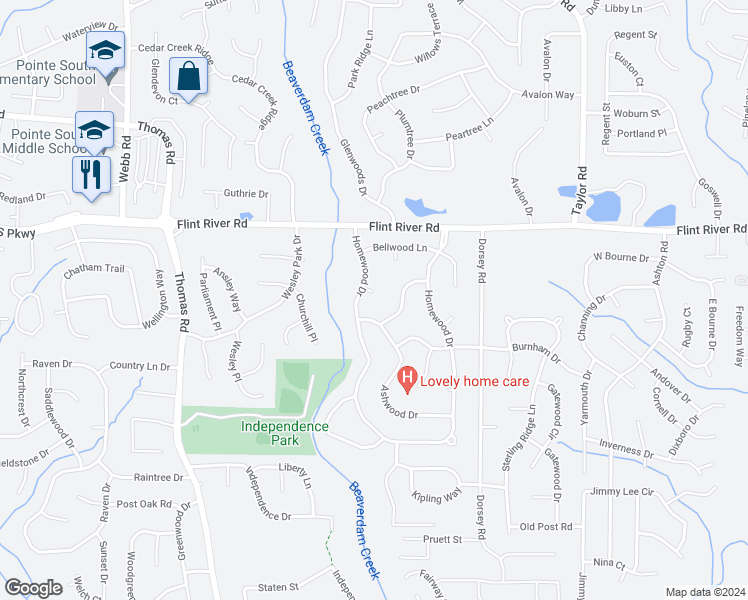 map of restaurants, bars, coffee shops, grocery stores, and more near 166 Brightwood Court in Riverdale