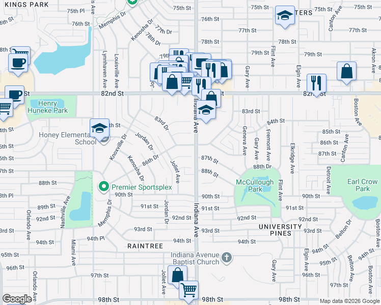 map of restaurants, bars, coffee shops, grocery stores, and more near 3327 86th Street in Lubbock