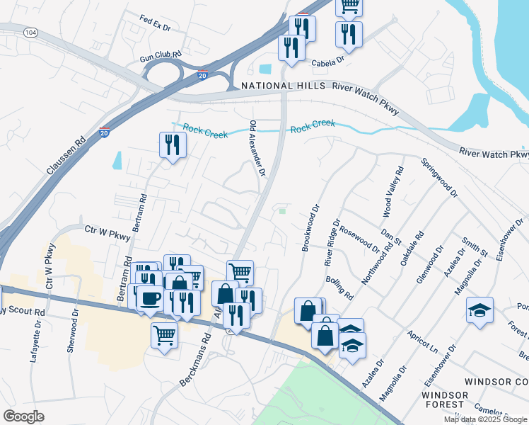 map of restaurants, bars, coffee shops, grocery stores, and more near 1040 Alexander Drive in Augusta