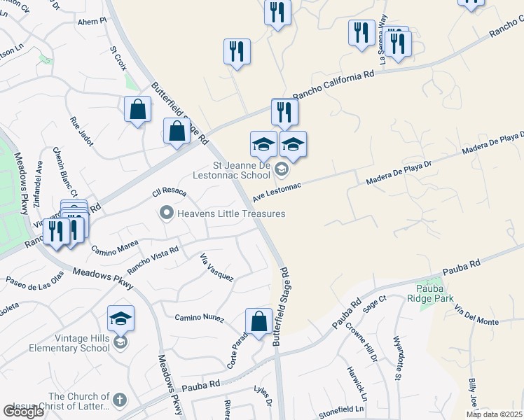 map of restaurants, bars, coffee shops, grocery stores, and more near 32575 Avenue Lestonnac in Temecula