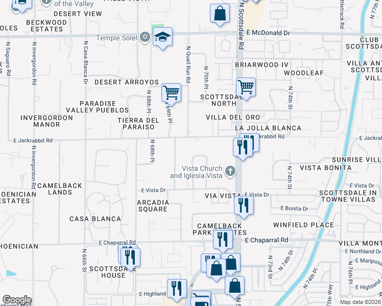 map of restaurants, bars, coffee shops, grocery stores, and more near 5312 North 70th Place in Paradise Valley