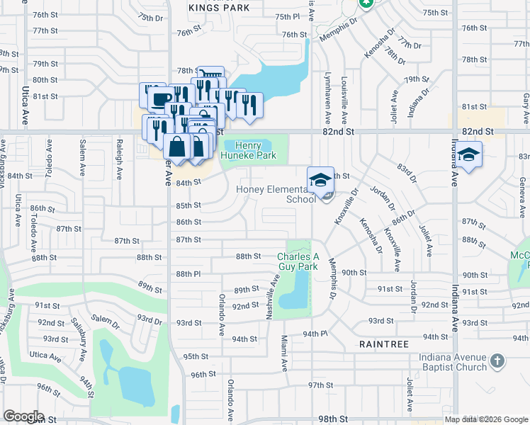 map of restaurants, bars, coffee shops, grocery stores, and more near 3921 85th Place in Lubbock