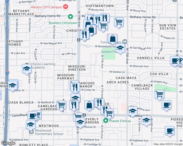 map of restaurants, bars, coffee shops, grocery stores, and more near 5323 North 19th Avenue in Phoenix