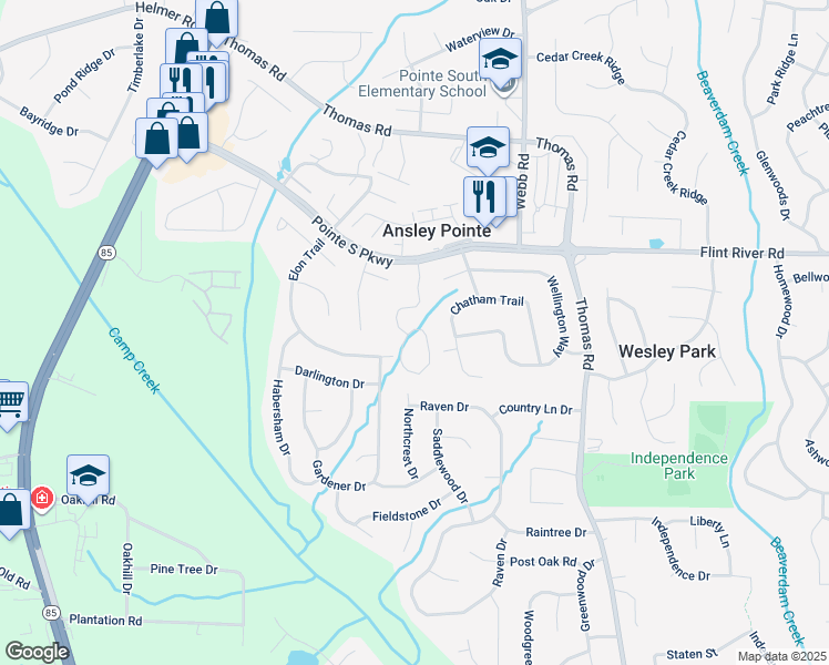 map of restaurants, bars, coffee shops, grocery stores, and more near 679 Chatham Trail in Jonesboro