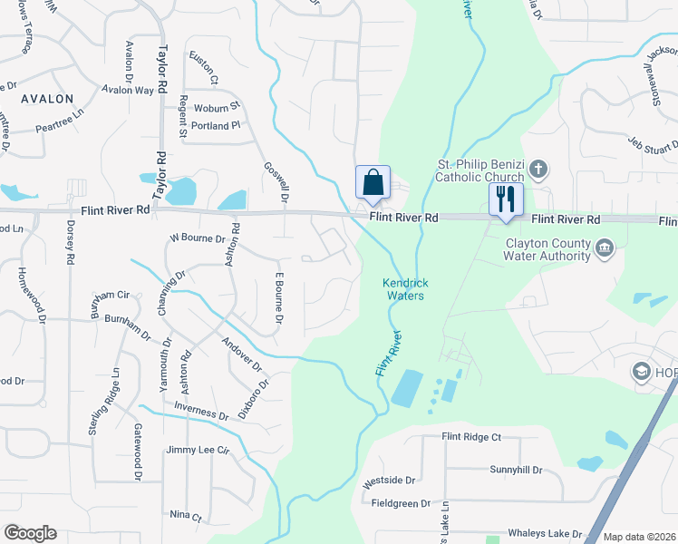 map of restaurants, bars, coffee shops, grocery stores, and more near 282 Concord Lane in Jonesboro