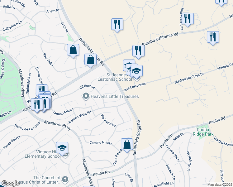 map of restaurants, bars, coffee shops, grocery stores, and more near in Temecula