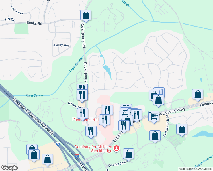 map of restaurants, bars, coffee shops, grocery stores, and more near 100 Ivy Manor in Stockbridge