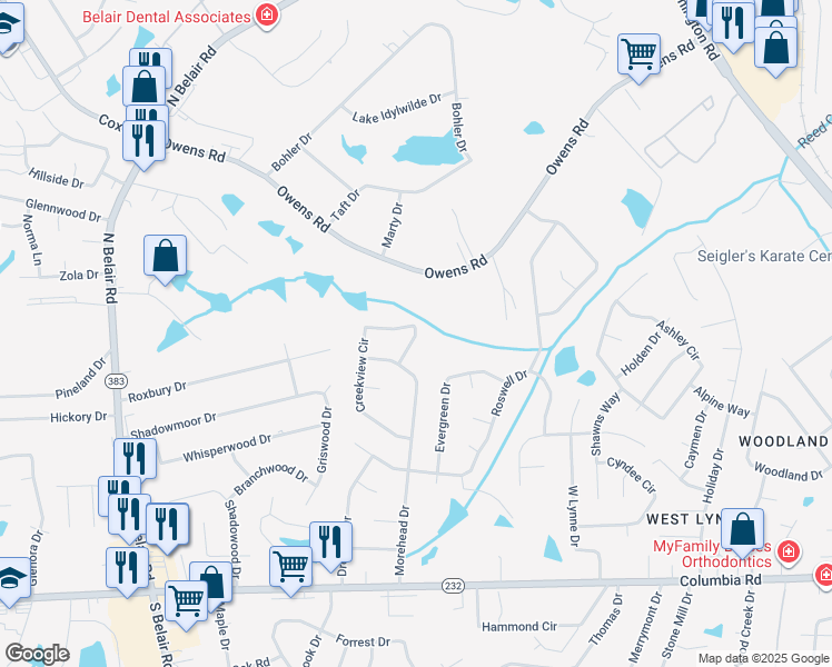 map of restaurants, bars, coffee shops, grocery stores, and more near 219 Creek View Circle in Martinez