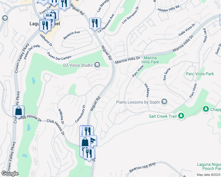 map of restaurants, bars, coffee shops, grocery stores, and more near 1 Dion in Laguna Niguel