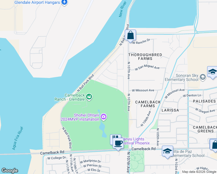 map of restaurants, bars, coffee shops, grocery stores, and more near 10829 West Marshall Avenue in Phoenix