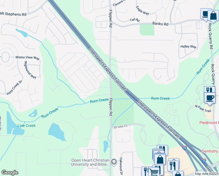 map of restaurants, bars, coffee shops, grocery stores, and more near 1007 Flippen Road in Stockbridge