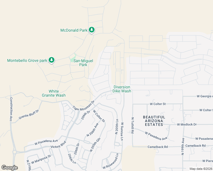 map of restaurants, bars, coffee shops, grocery stores, and more near Tiger Mountain Drive in Litchfield Park
