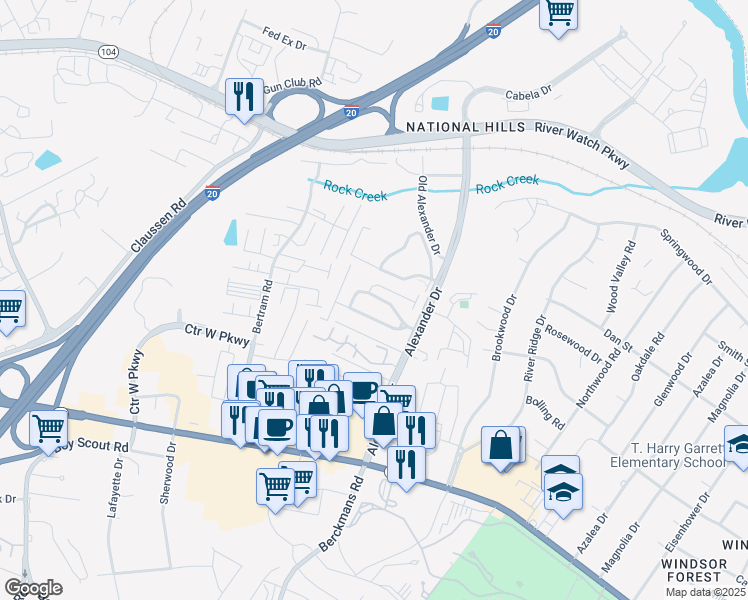 map of restaurants, bars, coffee shops, grocery stores, and more near 2534 Carriage Creek in Augusta