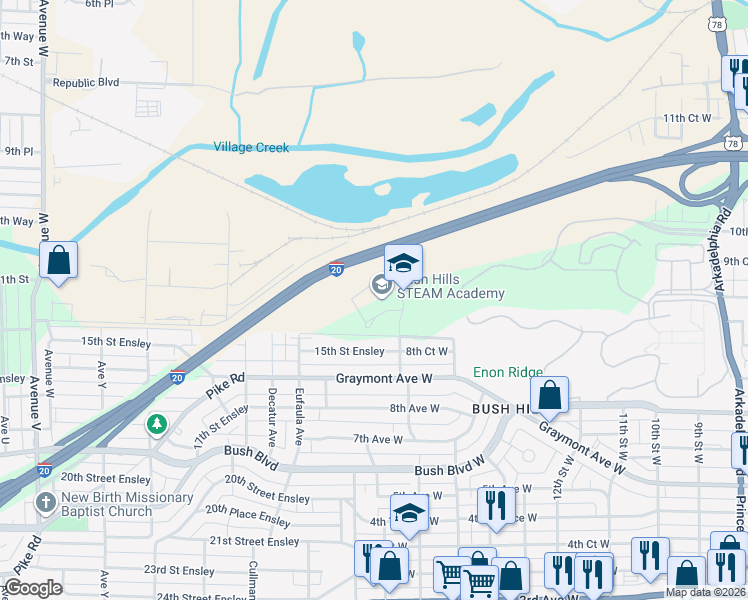 map of restaurants, bars, coffee shops, grocery stores, and more near 901 16th Street West in Birmingham