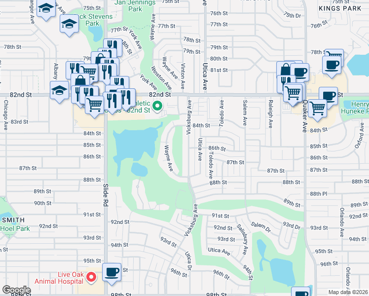 map of restaurants, bars, coffee shops, grocery stores, and more near 8412 Vicksburg Avenue in Lubbock