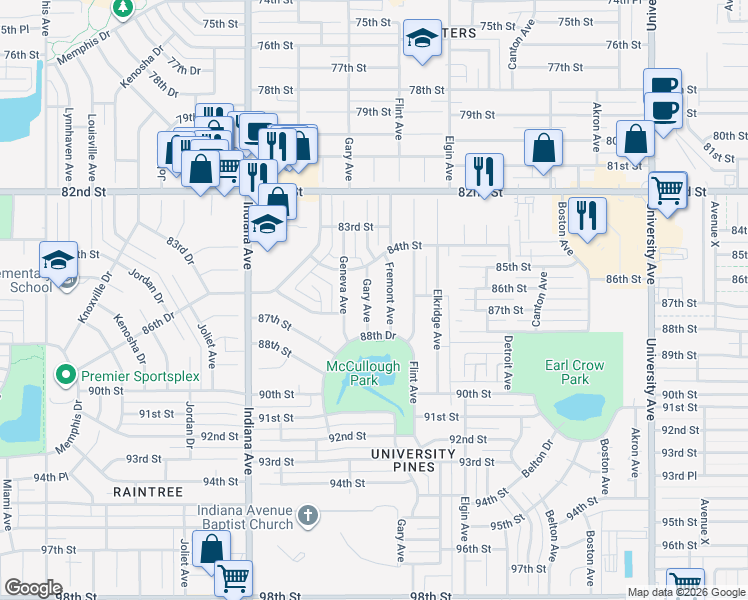 map of restaurants, bars, coffee shops, grocery stores, and more near 8418 Gary Avenue in Lubbock