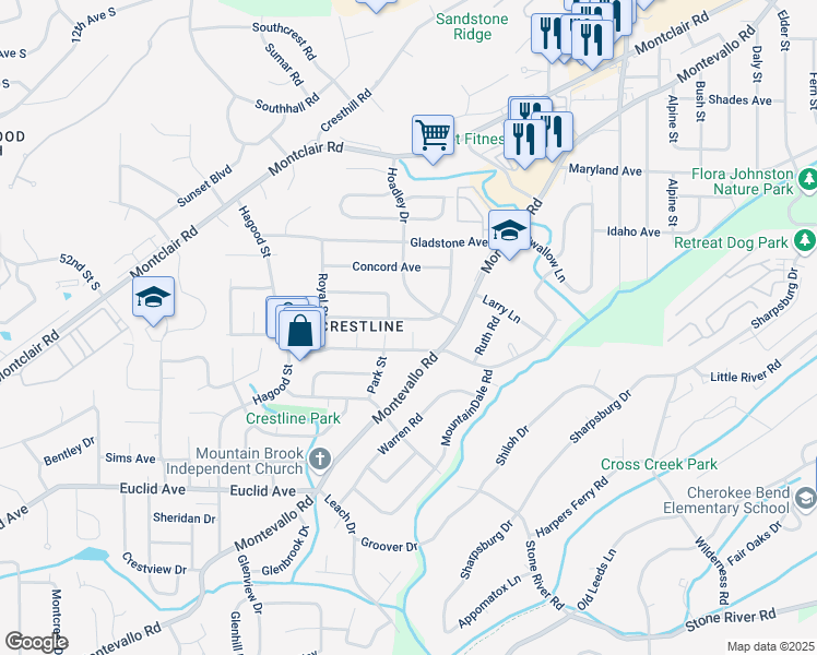 map of restaurants, bars, coffee shops, grocery stores, and more near 1235 Regal Avenue in Birmingham