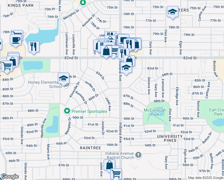 map of restaurants, bars, coffee shops, grocery stores, and more near 3409 86th St in Lubbock