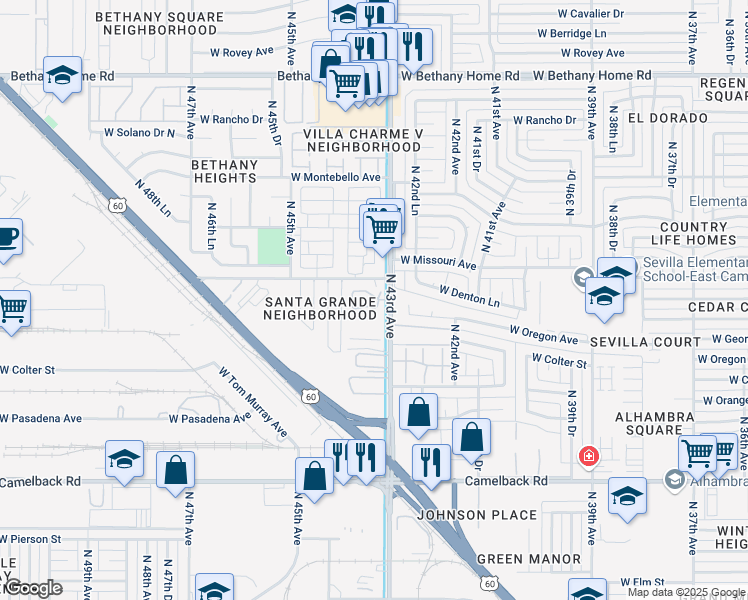 map of restaurants, bars, coffee shops, grocery stores, and more near 5484 North 43rd Avenue in Glendale
