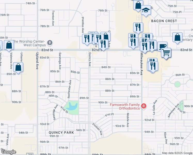 map of restaurants, bars, coffee shops, grocery stores, and more near 6806 86th Street in Lubbock
