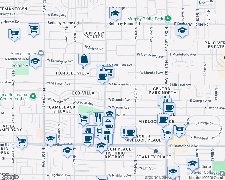 map of restaurants, bars, coffee shops, grocery stores, and more near 522 West Vermont Avenue in Phoenix
