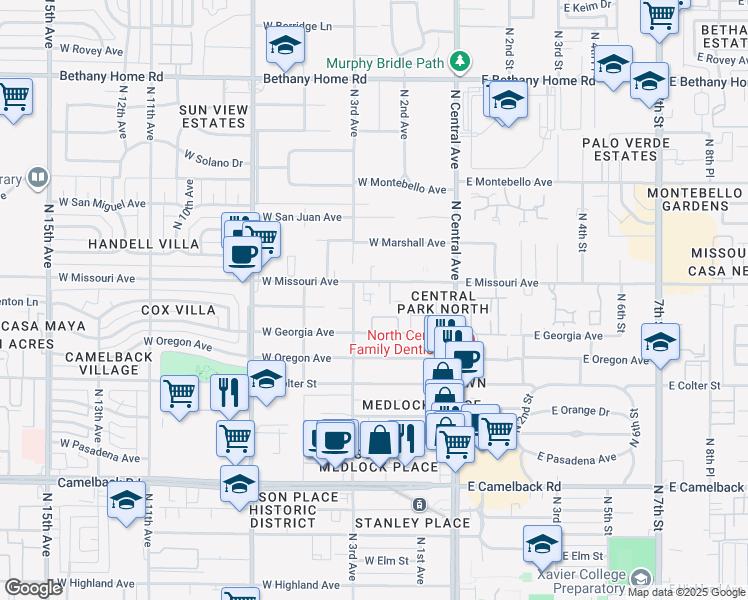 map of restaurants, bars, coffee shops, grocery stores, and more near 5341 North 2nd Drive in Phoenix