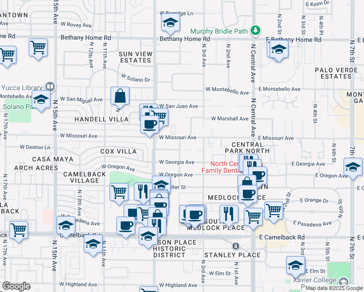 map of restaurants, bars, coffee shops, grocery stores, and more near 420 West Vermont Avenue in Phoenix