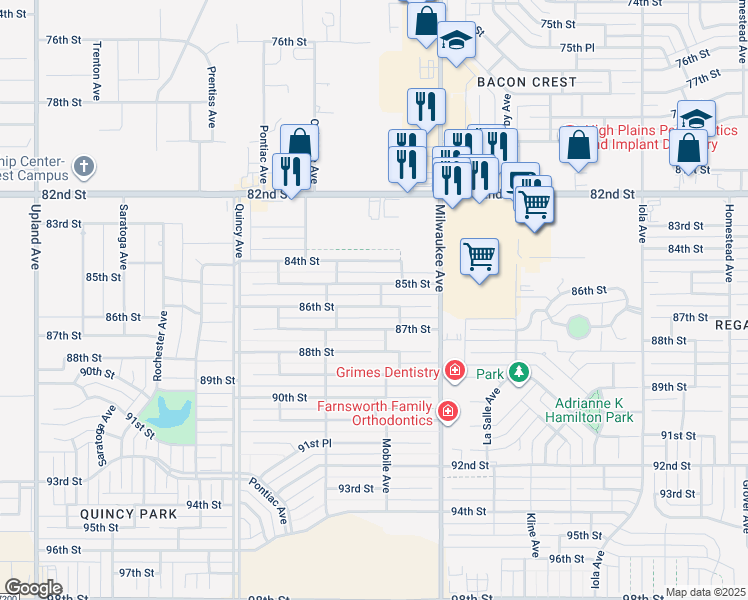 map of restaurants, bars, coffee shops, grocery stores, and more near 6532 86th Street in Lubbock