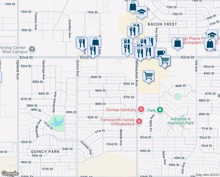 map of restaurants, bars, coffee shops, grocery stores, and more near 6546 86th St in Lubbock