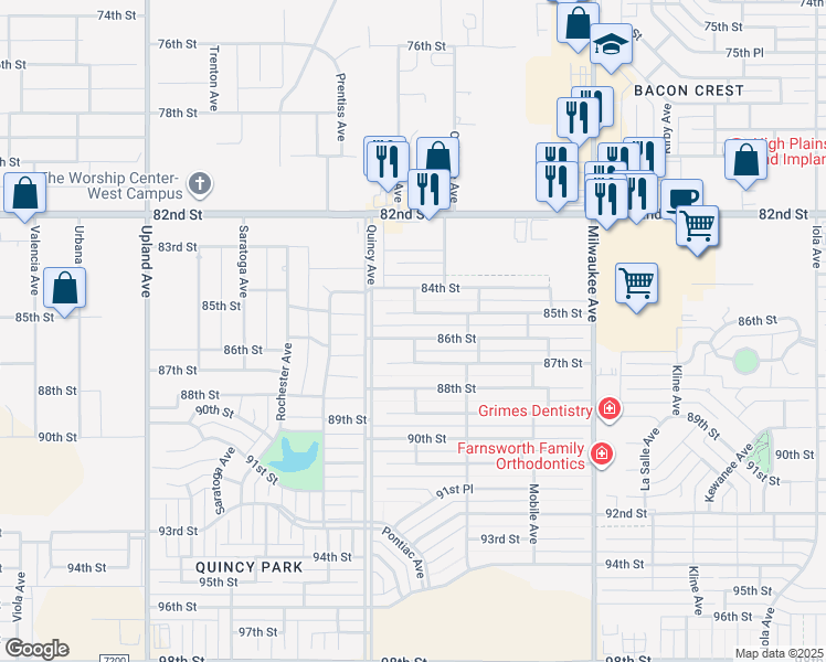 map of restaurants, bars, coffee shops, grocery stores, and more near 6728 86th St in Lubbock