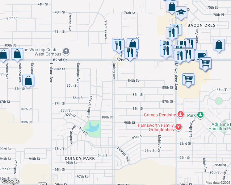 map of restaurants, bars, coffee shops, grocery stores, and more near 6816 86th Street in Lubbock