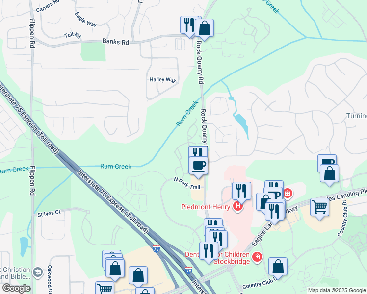 map of restaurants, bars, coffee shops, grocery stores, and more near 501 Landing Pointe in Stockbridge