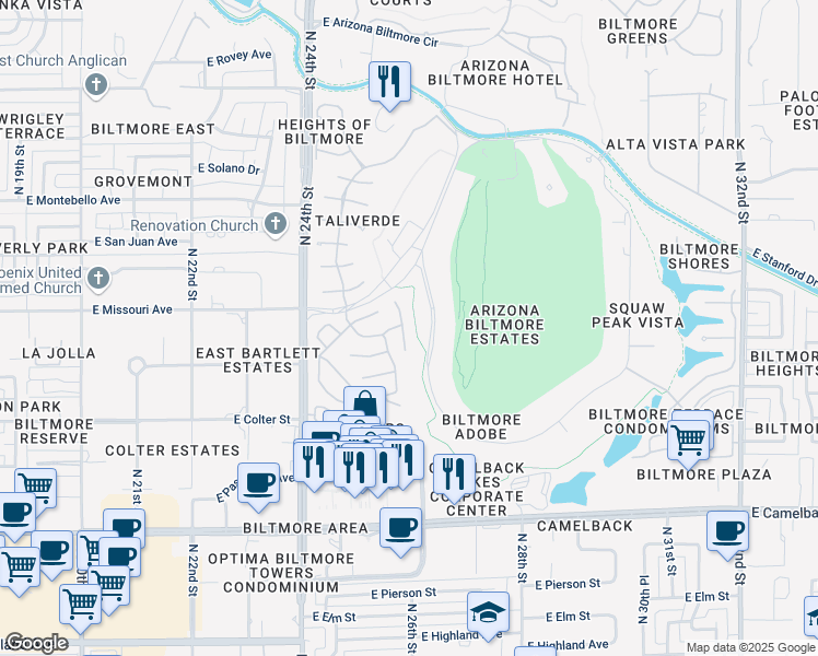 map of restaurants, bars, coffee shops, grocery stores, and more near 5339 North 26th Street in Phoenix