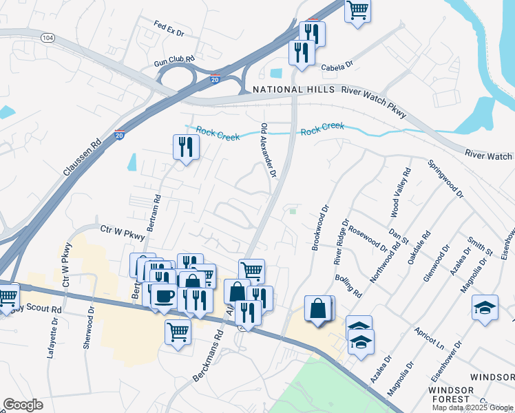 map of restaurants, bars, coffee shops, grocery stores, and more near 2806 Brickrun Way in Augusta