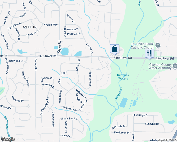 map of restaurants, bars, coffee shops, grocery stores, and more near 8787 East Bourne Drive in Jonesboro