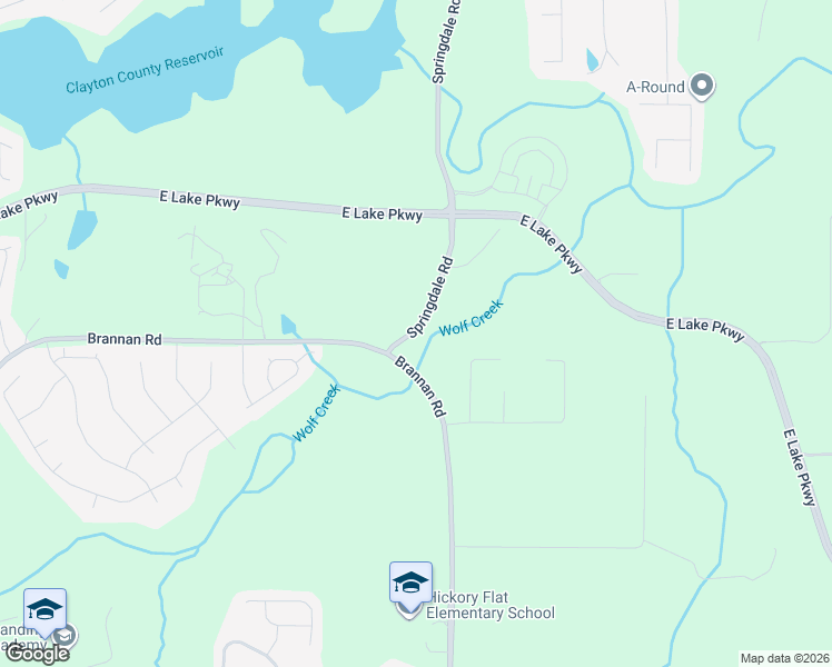 map of restaurants, bars, coffee shops, grocery stores, and more near 100 Springdale Road in Stockbridge