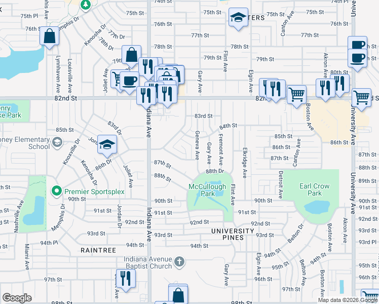 map of restaurants, bars, coffee shops, grocery stores, and more near 8511 Hartford Avenue in Lubbock