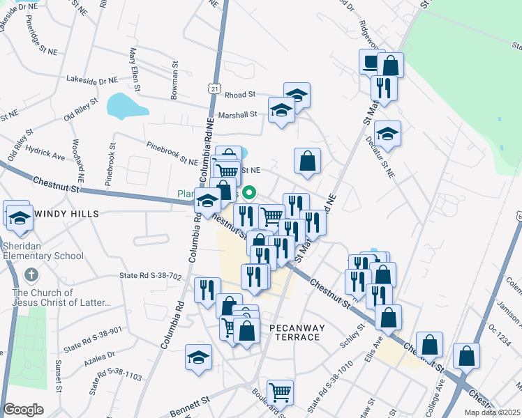 map of restaurants, bars, coffee shops, grocery stores, and more near 1470 Chestnut Street in Orangeburg
