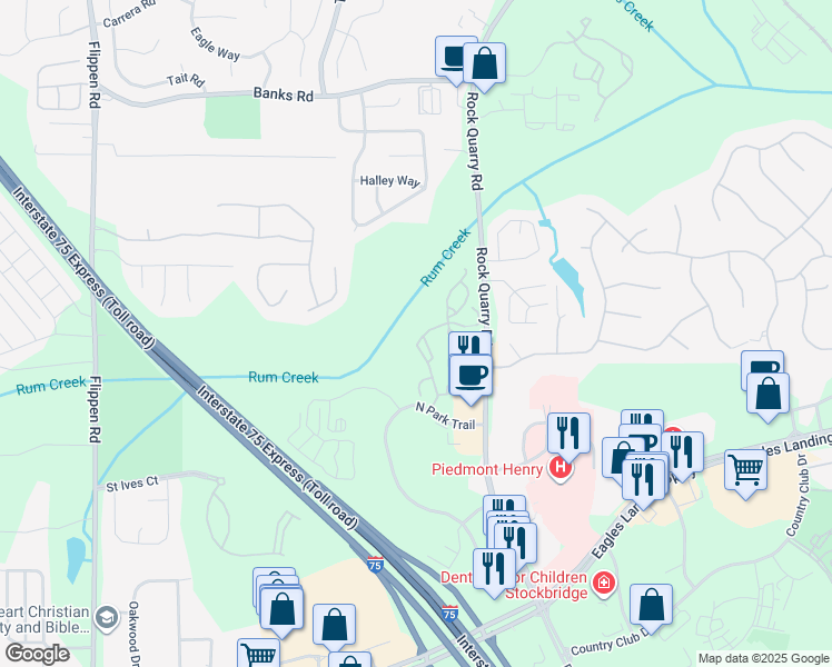 map of restaurants, bars, coffee shops, grocery stores, and more near 501 Landing Pointe in Stockbridge