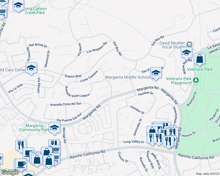 map of restaurants, bars, coffee shops, grocery stores, and more near 30165 Corte Carrizo in Temecula